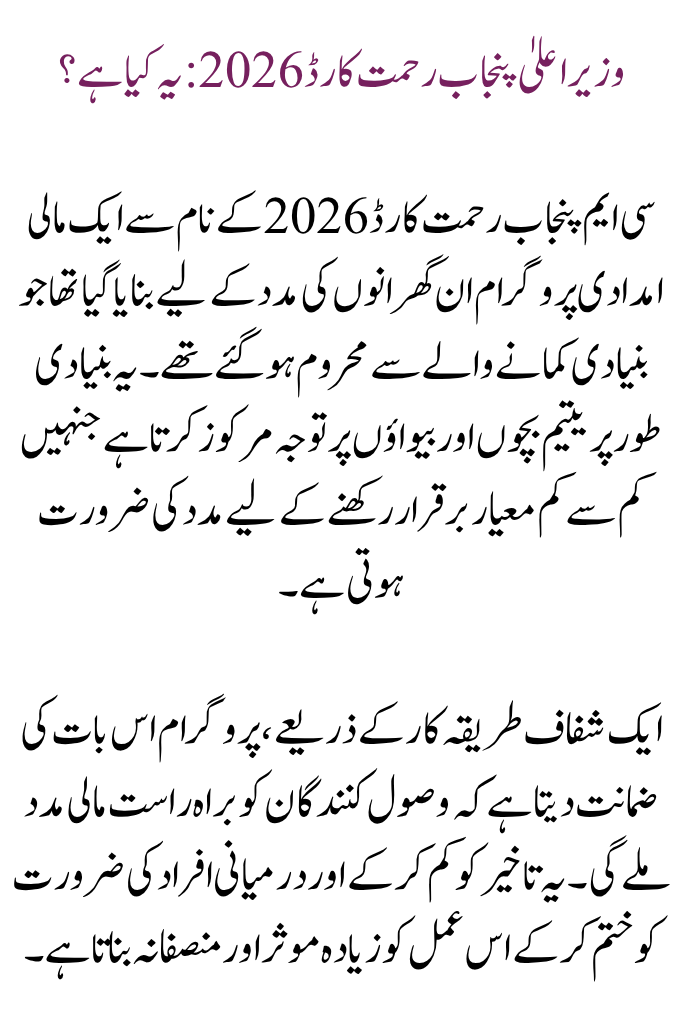 CM Punjab Rehmat Card 2026 Details