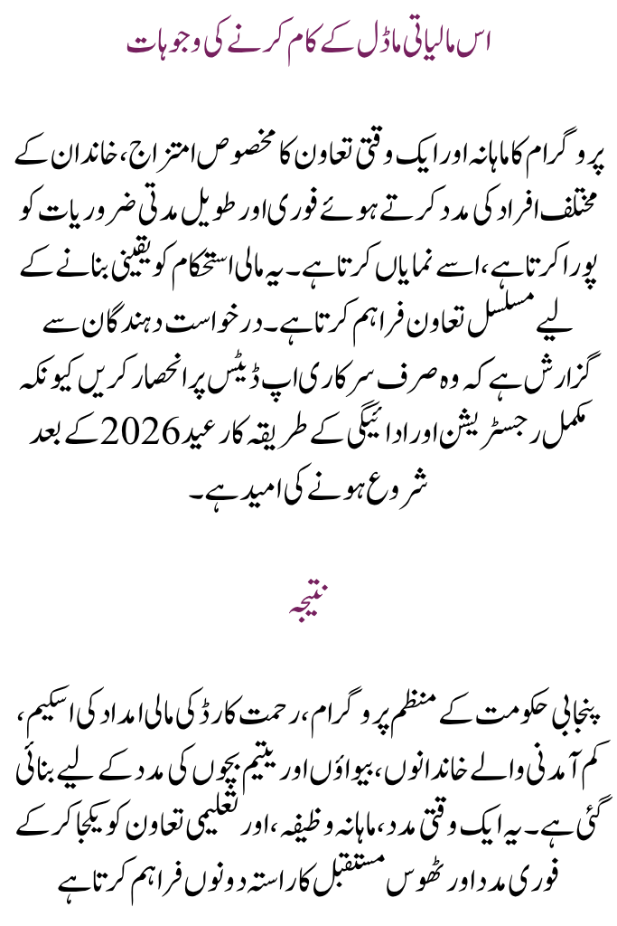 Rehmat Card Financial Assistance Details 2026